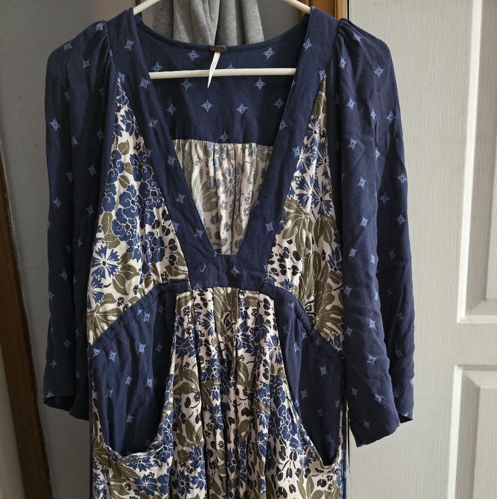 Free People Blue and Gray Patterned Dress - Picture 3 of 5